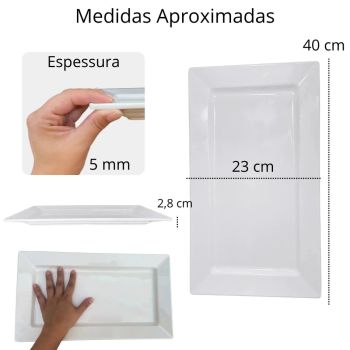 Prato Retangular em Melamina 40.2  23  3 Cm Branco