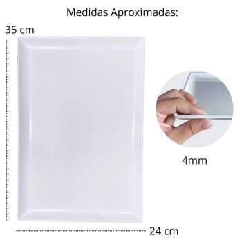 Prato Retangular em Melamina Branco 35  24  2 Cm