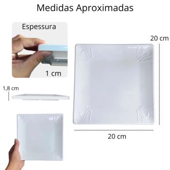 Prato Quadrado em Melamina 20.3  20.3  2 Cm Branco