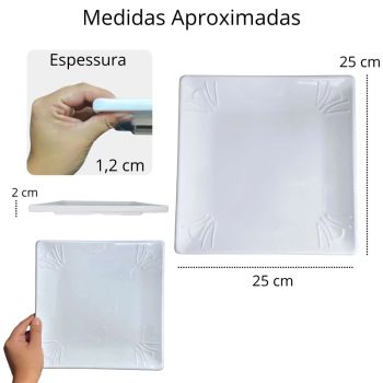Prato Quadrado em Melamina 25.4  25.4  2 Cm Branco
