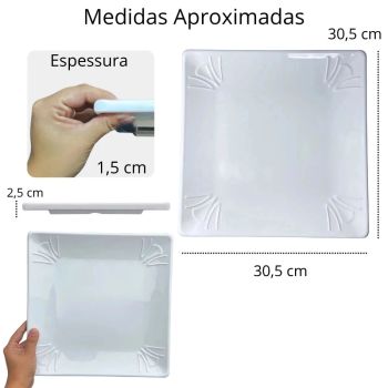 Prato Quadrado em Melamina 30.5  30.5  2.7 Cm Branco