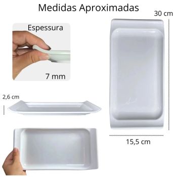 Prato Retangular em Melamina 30.6  15.8  2.90 Cm Branco