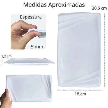 Prato Retangular em Melamina 30.5  18.2  2.20 Cm Branco