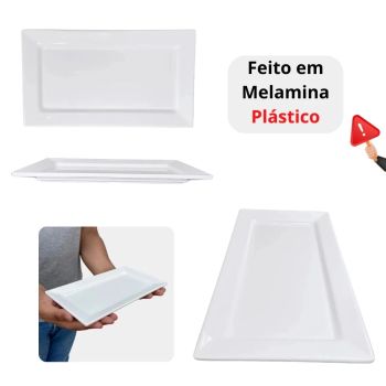 Prato Retangular em Melamina 25.3  14.4  2 Cm Branco