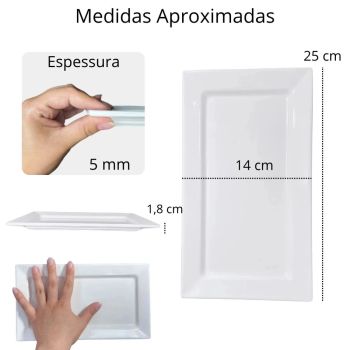 Prato Retangular em Melamina 25.3  14.4  2 Cm Branco