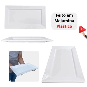 Prato Retangular em Melamina 30.4  17.3  2.2 Cm Branco