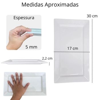 Prato Retangular em Melamina 30.4  17.3  2.2 Cm Branco